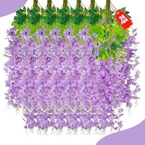 4 Pack Light Purple Wisteria Hanging Flowers, 3.4 Ft Fake Hanging Flowers, Artificial Wisteria Garland Vines for Wedding Room Backdrop Outdoor Patio Garden Decoration