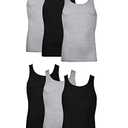 Hanes Men's Moisture-Wicking Ribbed, Lightweight Cotton Tank Undershirts, 6-Pack, Black/Grey, Size: 3X-Large