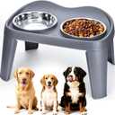 Petizer Large Sized Elevated Dog Bowls, No Spill Raised Height Stand Dog Feeder with 2 Thick 60OZ Stainless Steel Food and Water Bowl Set, Grey, for Medium Large, Food Dishes with Non-Slip Feet
