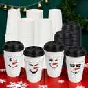 100 Pcs 16 oz Christmas Disposable Paper Cups with Lids and Coffee Cup Sleeves Snowman Face Hot Cocoa Cups for Hot Cold Drinks Drinks, Family Gatherings & Xmas Holiday Party Supplies