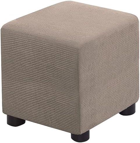 Bifaunvogel Ottoman Cover Square Folding Storage Ottoman Slipcovers Jacquard Stretch Cube Footrest Foot Stool Covers Protector with Elastic Band (Small,Sand)