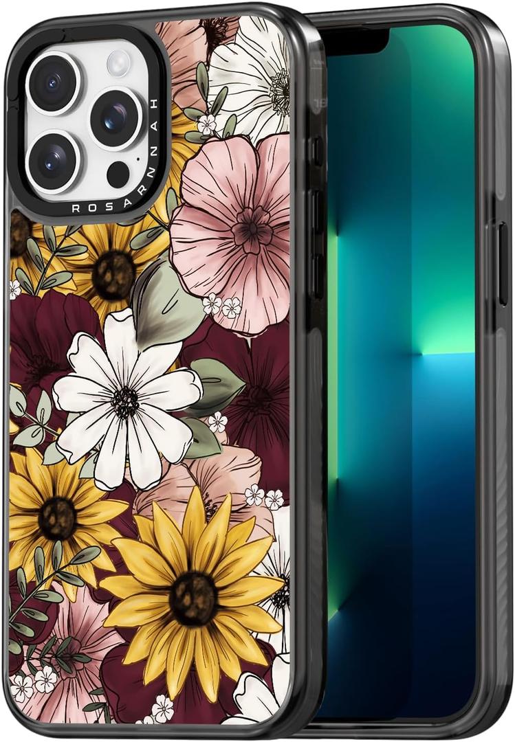 Compatible for iPhone 13 Pro Max Case Cute Aesthetic - Durable Shockproof 6.6 ft Drop Impact Phone Case Cover with Funny Fashion Sunflower 6.7" Black