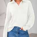 PRETTYGARDEN Women's Fall Quarter Zip Pullover Sweaters 2026 Dressy Casual Long Sleeve V Neck Collared Knit Jumper Tops (White, XL)
