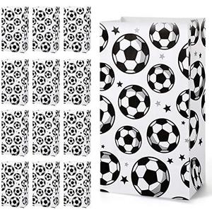 Blulu 30 Pack Paper Soccer Party Favor Bag Candy Goodie Treat Bags Soccer Print Gift for Football Themed Party Favors