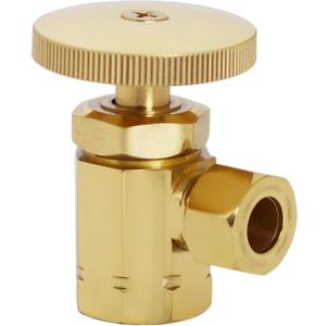 Westbrass Round Handle Angle Stop Shut Off Valve, 1/2" IPS Inlet with 3/8" Compression Outlet, Polished Brass, D103-03