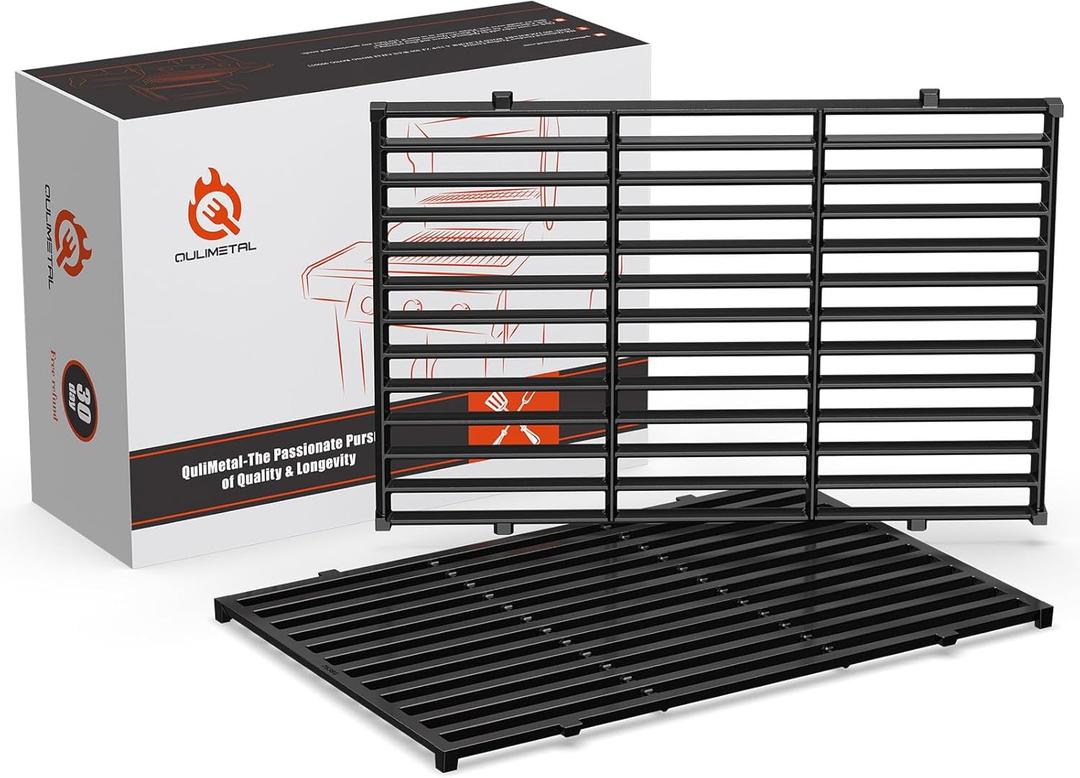 QuliMetal 17.5" Grill Grates for Weber Spirit 300 and GS4 Spirit II 300 Series, Spirit E-310, Spirit II E-310, Genesis Silver/Gold B & C, Genesis 1000-3500, Porcelain-Enameled Cast Iron Grate for 7638