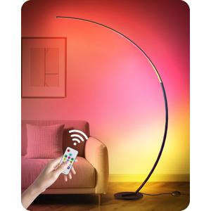 75" RGBW Corner Floor Lamp, Dimmable Arc Lamp with Remote & Foot Control