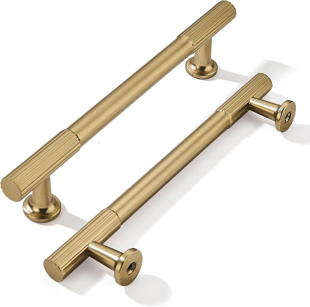 khtumeware 5 Inch Hole Center 5 Pack Champagne Bronze Heavy Duty Solid Satin Brass Cabinet Pulls, Kitchen Drawer Handles, for Dresser cabinets, cabinets