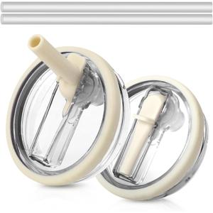 2 PCS 30oz for Stanley Lid Replacement Spill Proof,Reusable Tumbler Cover 30oz for Stanley Flip Straw Lid (Cream white)
