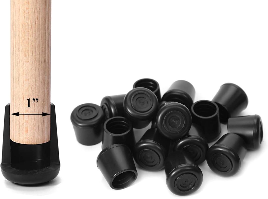 Chair Leg Tips Caps Non-Slip Rubber Leg Tips 1 Inner Diameter Furnigear -Black Chair Leg Floor Protectors Round, 16 Pack