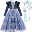 Girls Princess Elsa Dress up Costume Snow Queen Halloween Christmas Cosplay Party Toddler Dress Blue, Size: 3-4