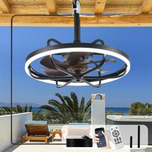 Depuley 20" Outdoor Ceiling Fan with Lights, Walnut and Black Waterproof Gazebo Hanging Fan with Remote App Control, Dimmable Plug in Caged Outdoor Ceiling Fans for patios Porch 6-Speeds