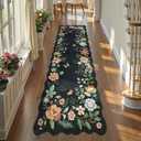 Lahome Floral Runner Rug for Hallways, 2'6''x8' Kitchen Runner Non Slip, Soft Washable Hallway Rugs with Rubber Backing Carpet for Laundry Bedroom Bathroom Flore (Black/Grey)