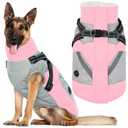 IECOii Large Dog Coat with Harness Built in - Pink, Large - Waterproof Windproof Dog Winter Coat, Fleece Lined Zip Snow Jacket for Dogs Thermal Outdoor Snowsuit Cold Weather Jackets Bulldog L