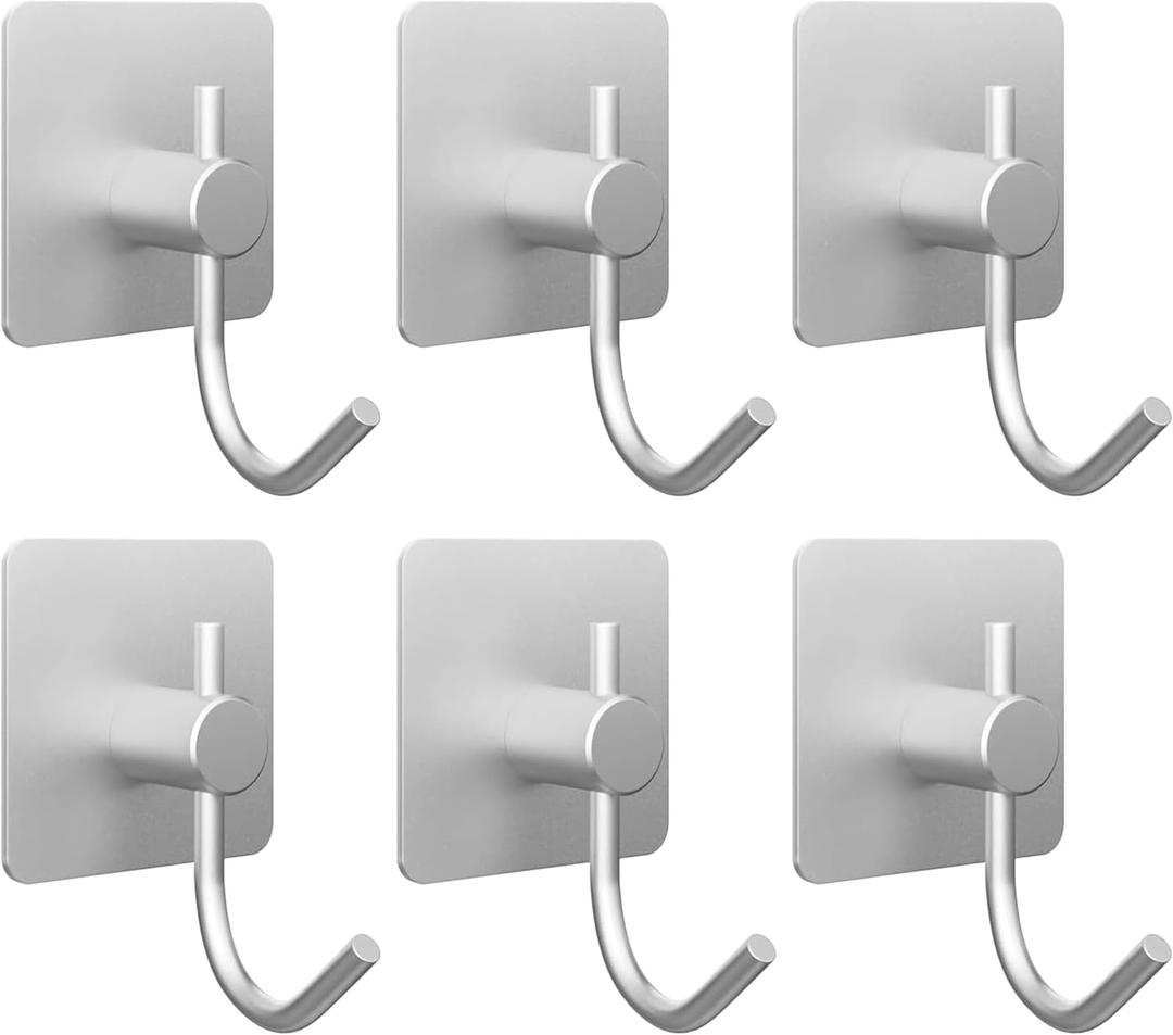 2 x PMMASTO Aluminum Wall Hooks for Towels and Robes, Silver, 6 Pack | Aluminum Wall Hooks Organize Towels, Robes And Coats in Bathrooms, Bedrooms, Kitchens Or Entryways