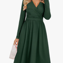 OUGES Women's Fall Long Sleeve V Neck Winter 2025 Outfits with Pockets Dress L