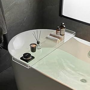 SHUNLI Clear Bathtub Caddy Tray, Bath Tub Tray Shelf Table, Bathroom Shower Caddy Tray, Acrylic