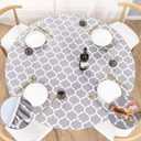 UMINEUX Round Fitted Vinyl Tablecloth with Elastic Edged & Flannel Backing, Waterproof Wipeable Round Table Cover for Indoor Outdoor Patio Use - Fits Tables up to 40" - 44" Diameter(Gray Moroccan)
