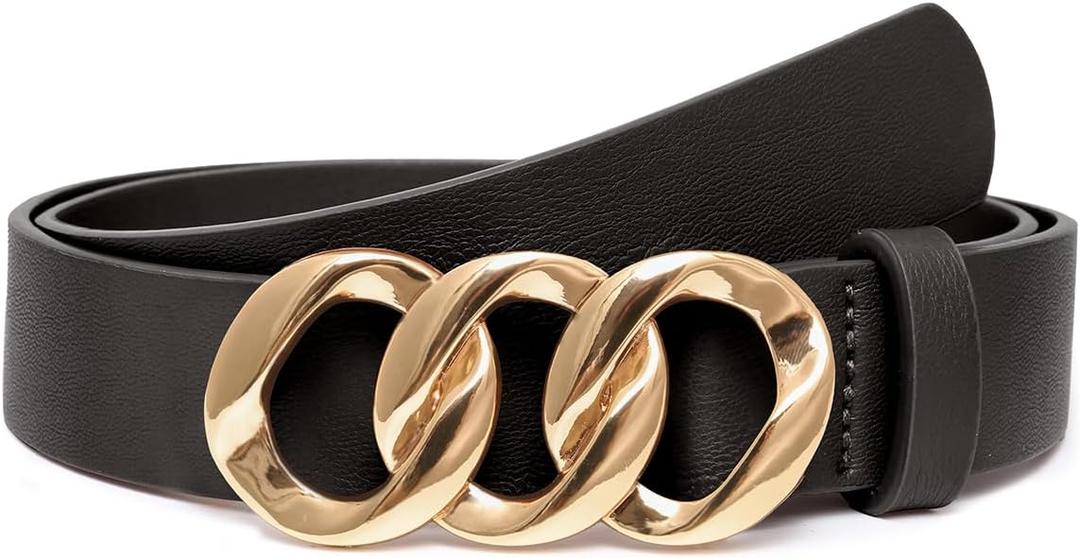 Bbonlinedress Womens Waist Belts for Jeans Pants Dresses Fashion Ladies Leather Belts with Gold Buckle (M)