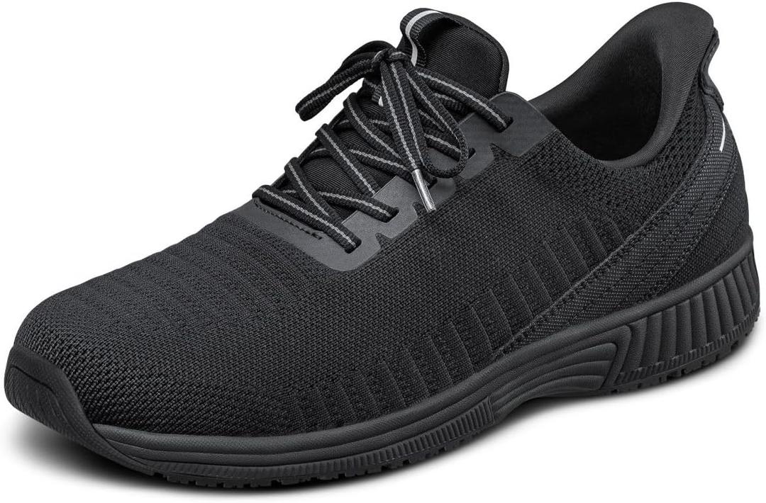 Orthofeet Men's Orthopedic Knit Yari Hands-Free Sneakers (8.5, Black/Black)