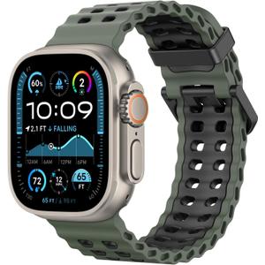 Breathable Ocean Band Compatible with Apple Watch Ultra 3/2/1 49mm,S11/S10 46mm,9/8/7 45mm,SE3/SE2/SE/6/5/4 44mm,3/2/1 42mm, Adjustable Silicone Band Breathable Sport Strap for Men Women