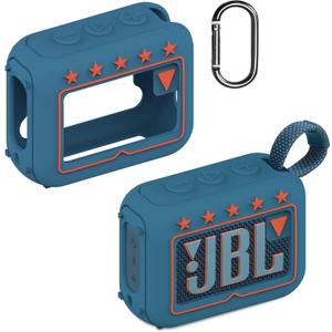 JCHPINE Silicone Cover Case for JBL Go 4 Ultra Portable Bluetooth Speaker, Protective Skin Holder for JBL Go 4 Pro Sound Bluetooth Speaker Accessories (Only Case) (Blue)