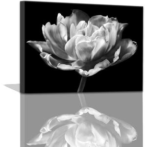Black and White Wall Art - Modern Wall Decor Bathroom Artwork for Home Wall Floral Painting Wall Art Wall Decor for Bathroom Wall Art for Women Kitchen Pictures Black and White Decor Framed 12x16inch
