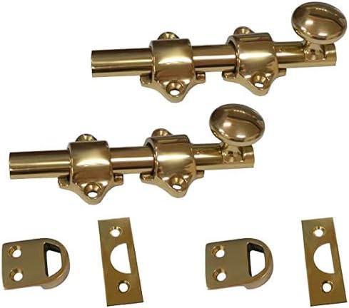 QCAA Solid Brass Dutch Door Bolt, 4", Polished Brass, Made in Taiwan, 2 Pack