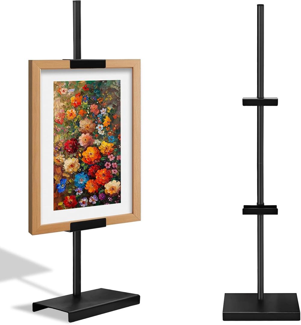 Tabletop Picture Frame Stand, Adjustable Table Easel Stand Up to 25.6", Metal Table Top Easel & Picture Stands for Display, Photo Frames, Artwork, Canvas & Certificates - Black Frame Holder Stand for Tabletop Display (Black)
