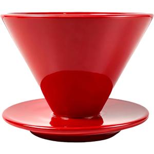 Pour Over Coffee Dripper, Single Cup Porcelain Pour Over Coffee Maker with One Hole V60 Dishwasher Safe Ceramic Filter Cone for Home, Office, Travel, Camping, with Flat Bottom (Red)