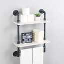 Bathroom Shelves,19.6in Rustic Wood Shelf with Towel Bar,2 Tier Farmhouse Towel Rack Over Toilet,Pipe Shelving Floating Shelves Towel Holder,Black & White