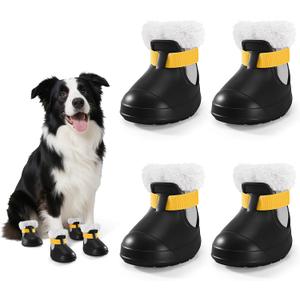 Dog Shoes for Small Medium Large Dogs,Winter Dog Snow Boots & Paw Protectors Waterproof for Cold Weather & Hard Floors,Adjustable Anti-Slip Dog Booties with Removable Wool Liner (Black, 5)