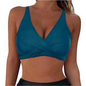 Women Lace Up Swimwear Tops Underwire Full Coverage Bikini Top Push Up Swim Crop Top Tie Back Swim Shirt Women M