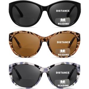 Hubeye Bifocal Reading Sunglasses for Women 3 Packs,UV400 Sun Readers Glasses Outdoor Square Fashion Sunglasses +1.5 (Black+tortoiseshell+grey Tortoiseshell)