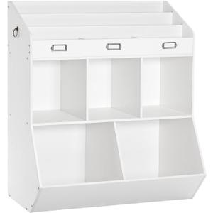 HOOBRO Kids Bookshelf, Toy Organizer and Storage, Bookshelf for Kids, 5 Compartments and 3-Layer Shelves, Bookcase Footboard, for Game Room, Playroom, Nursery, School, White WT34CW01
