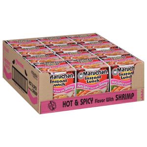 Maruchan Instant Lunch Ramen Noodles, Hot & Spicy Shrimp Flavor Japanese-Style Instant Noodle Soup, Easy Meal Ready in 3 Minutes 2.25 Oz. (12 Pack) (EXP 06/30/27)