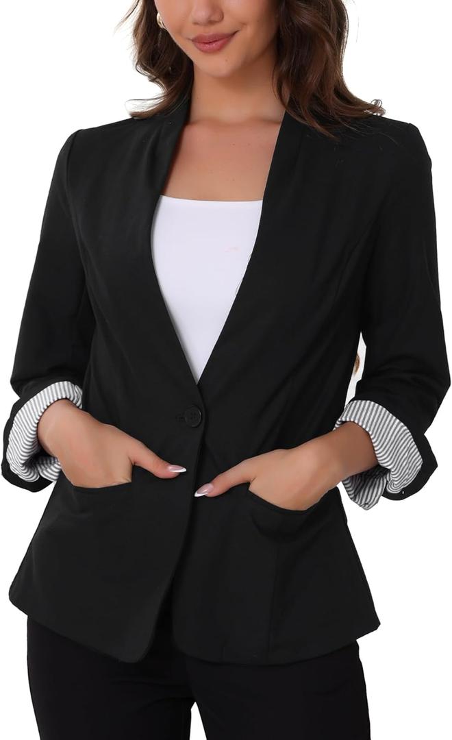 Allegra K Blazer for Women Casual Long Sleeve Lightweight Spring Summer 2025 Work Business Linen Blazers Jackets (X-Small)