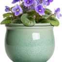 Ceramic Self Watering Planter, 8 Inch African Violet Pots, Green