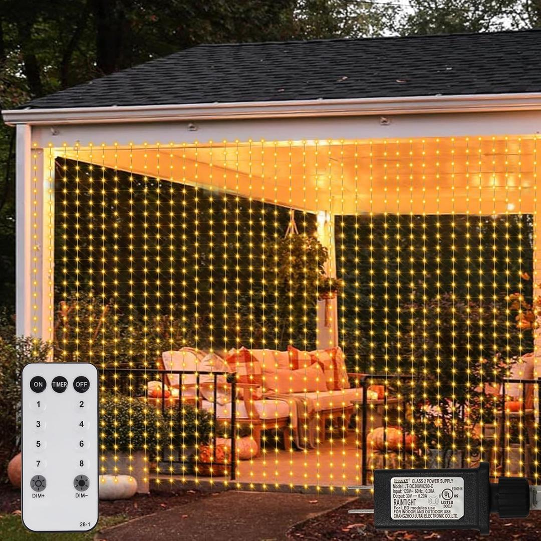 ZAIYW 1200 LED Curtain Lights 10x10Ft, Plug in Fairy Curtain Lights with Timer Remote Control Outdoor Curtain String Lights Waterproof for Patio Wedding Xmas Home Decor (Warm White)