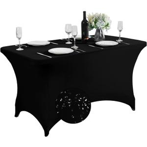 SuperO Waterproof Spandex Table Cover for 4FT Table Universal Fitted Stretch Tablecloth for Party, Banquet, Wedding and Events-Black (48" x 28.8" (Rectangular))