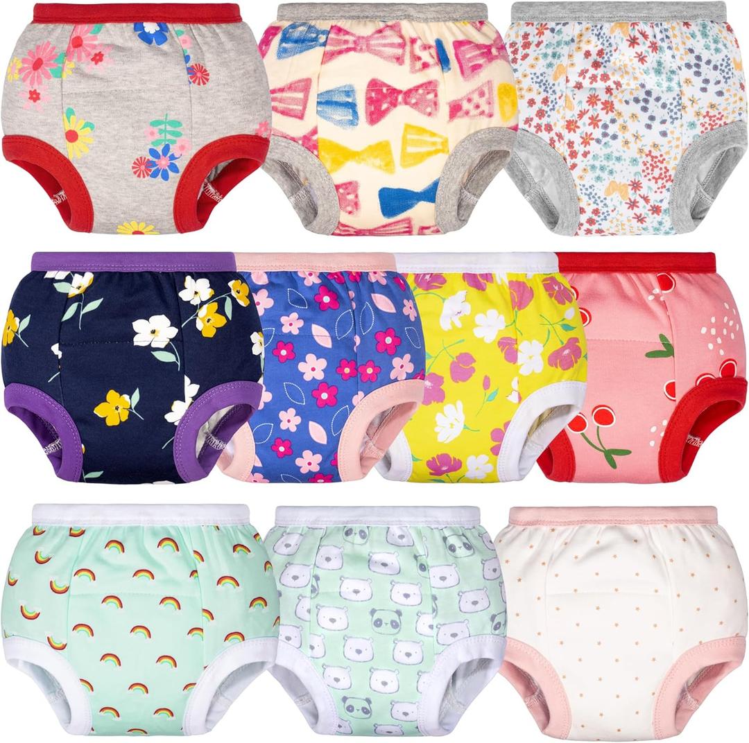 BIG ELEPHANT Potty Training Underwear - 10 Pack, 100% Cotton Absorbent Unisex Toddler Pee Pants for Boys Girls (9-10 Years, Yellow Flower)