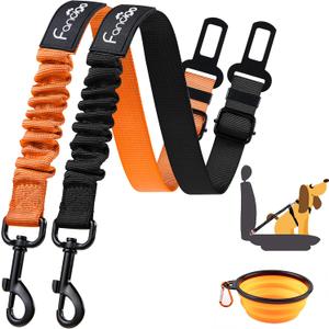 Dog Seat Belt for Car. 2 Pack Adjustable Dog Safety Seatbelt. Adjustable Strap, Strong Nylon Fabric, Bungee Buffer Dog Puppy Car Seat Belt. (Black+Orange)