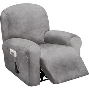 ULTICOR 4-Piece, 1 Seat Recliner Cover, Velvet Stretch Reclining Chair Covers for 1 Cushion Reclining Sofa, Single Seat Recliner Couch Cover, Thick, Very Soft, Machine Washable (Light Grey)