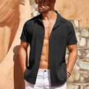 COOFANDY Men's Cuban Guayabera Shirt Short Sleeve Button Down Shirts Casual Summer Beach Linen Shirts (Black)