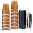 Cunhill 4 Compartments Acrylic Coffee Cup and Lid Storage Organizer Holder Disposable Paper Cup Dispenser Organizer Plastic Lid Holder Accessories for Kitchen Bar Shop Party Supplies(Transparent)