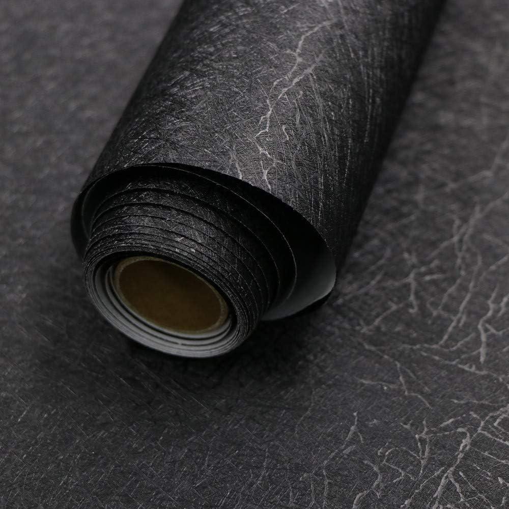 15.7" X 118" Black Silk Wallpaper Embossed Self Adhesive Peel and Stick Wallpaper Contact Paper Removable Waterproof Kitchen Vinyl Wrap Cabinet Furniture Textured Renter Friendly Wall Gift Paper
