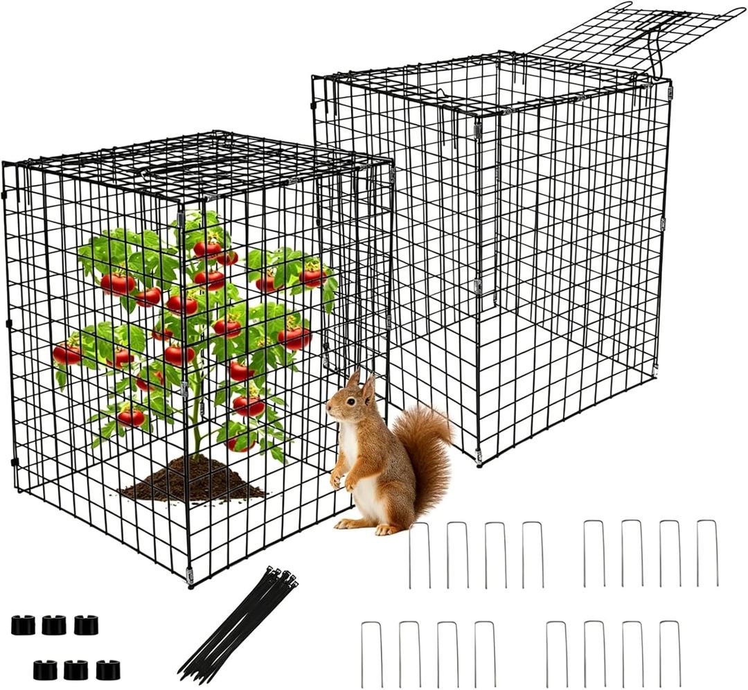 Garden Wire Cloches For Plants Extra Large 13.2" X13.2" X16.7" Rustproof Plant Cages For Outdoor Plants Protectors From Animals With Openable Top Cover & Stakes Plant Cages To Keep Animals Out (2 PCS)
