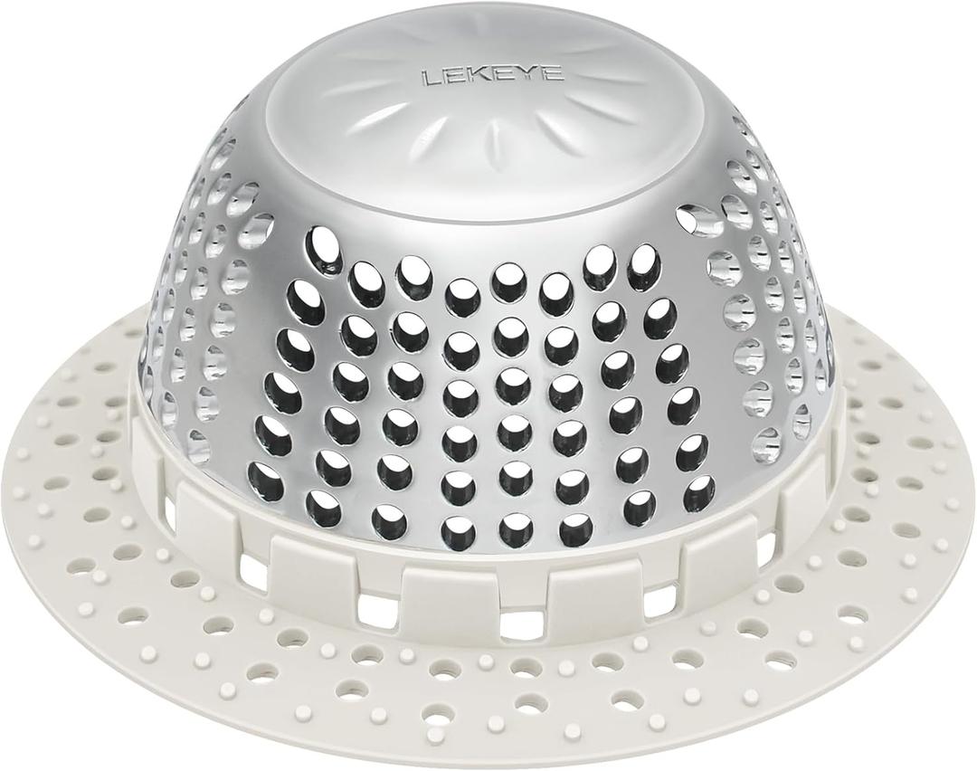 LEKEYE Shower Drain Hair Catcher/Shower Drain Cover/Drain Protector for Pop-Up & Regular Drains(Light Gray)