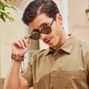 STGATN Retro Square Polarized Sunglasses for Men, UV400 Protection Sun Glasses, Trend Acetate Frame Shades (4. Two-tones Frame Green Lenses)