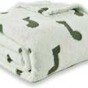 PLEVONITH Green Throw Blanket for Couch - 3D Music Patterned Fleece Throw Blanket for Home Décor, Winter Blanket 50x60 Inches (300GSM)